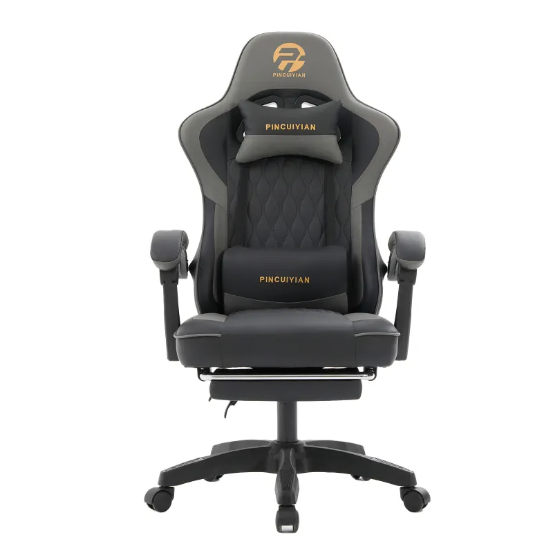 Ergonomic Gaming Chair with Footrest and Lumbar Support, High Back Reclining PU Leather Computer Chair with Headrest and Linkage Armrests, Swivel Height Adjustable Office Gamer Chair for Adults (Gray)