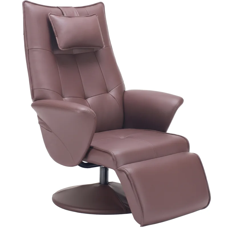 Swivel Recliner Chair with Footrest, High Back Faux Leather Lounge Chair, Adjustable Reclining Single Sofa Chair with Headrest, 330lbs Weight Capacity for Living Room Bedroom Office（Brown）