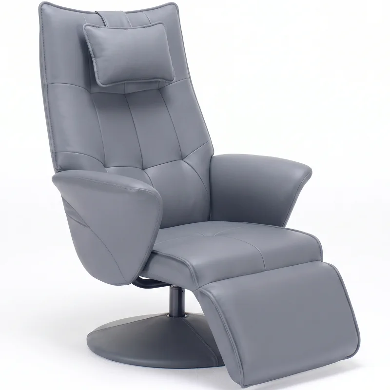 Swivel Recliner Chair with Footrest, High Back Faux Leather Lounge Chair, Adjustable Reclining Single Sofa Chair with Headrest, 330lbs Weight Capacity for Living Room Bedroom Office（Grey）
