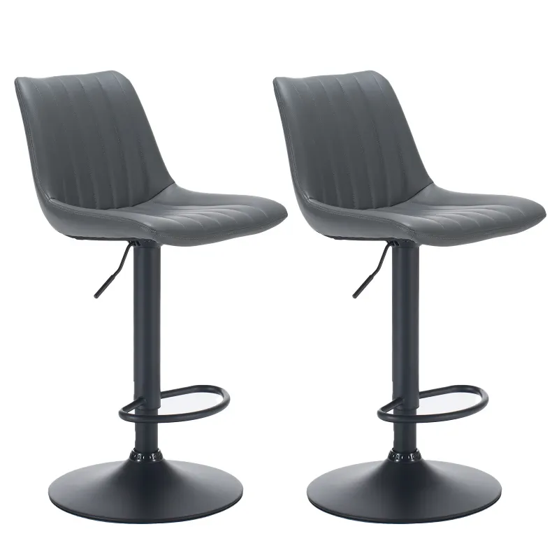 Adjustable Bar Stools Set of 2,Faux Leather Swivel Bar Stools with Backs,Height Adjustable Bar Chairs with Footrest,Modern Barstools for Kitchen Island, Dining Room,Home Bar, Grey