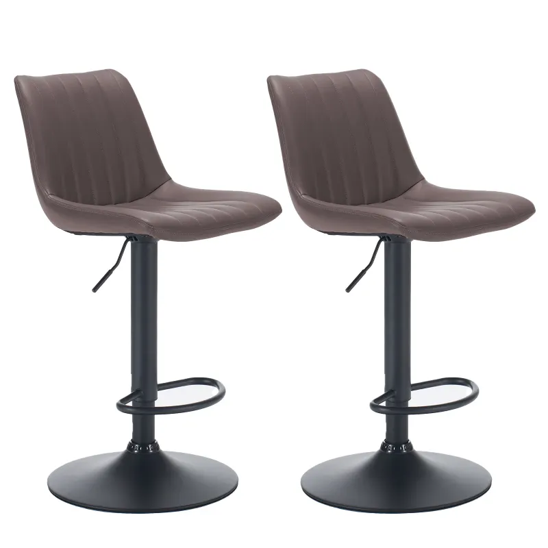 Adjustable Bar Stools Set of 2,Faux Leather Swivel Bar Stools with Backs,Height Adjustable Bar Chairs with Footrest,Modern Barstools for Kitchen Island,Dining Room,Home Bar, Brown
