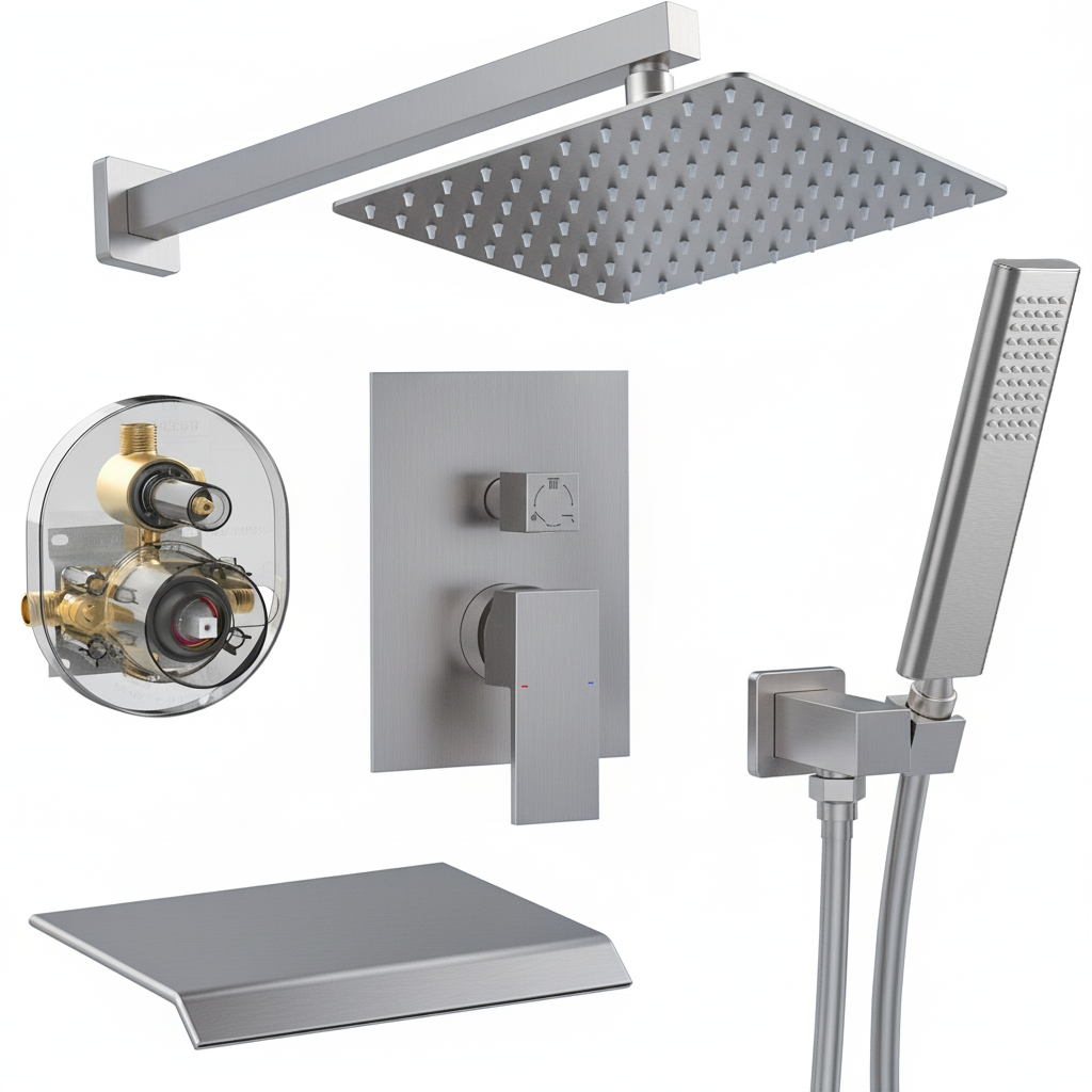 Brushed Nickel Male NPT Shower Faucet Set, Wall Mount Waterfall Shower System, High Pressure 10" Rain Shower Head & Handheld Spray, Tub Shower Valve w/Trim & Diverter