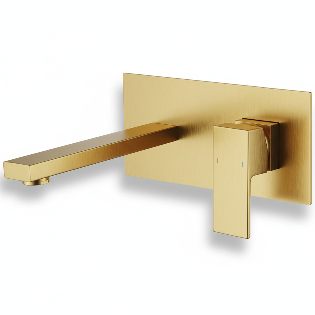Wall Mount Faucet for Bathroom Sink or Bathtub, Single Handle2 Holes Brass Rough-in Valve Included, Brushed Gold