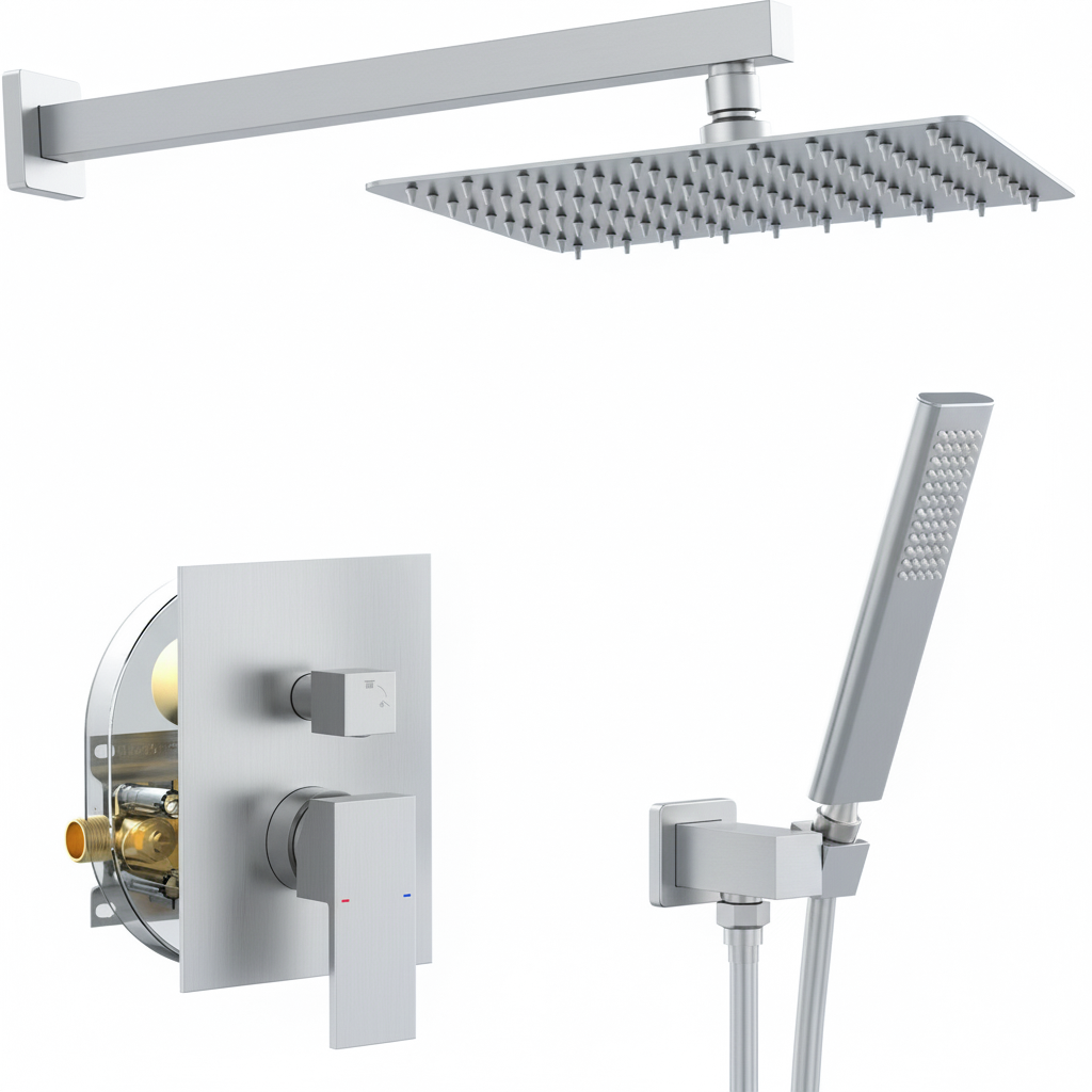 Male NPT Brushed Nickel Shower System, Shower Faucet Set for Bathroom Shower Fixtures with 10 Inch Rain Shower Head and Handheld (Pressure Balance Shower Trim Valve Kit Included)