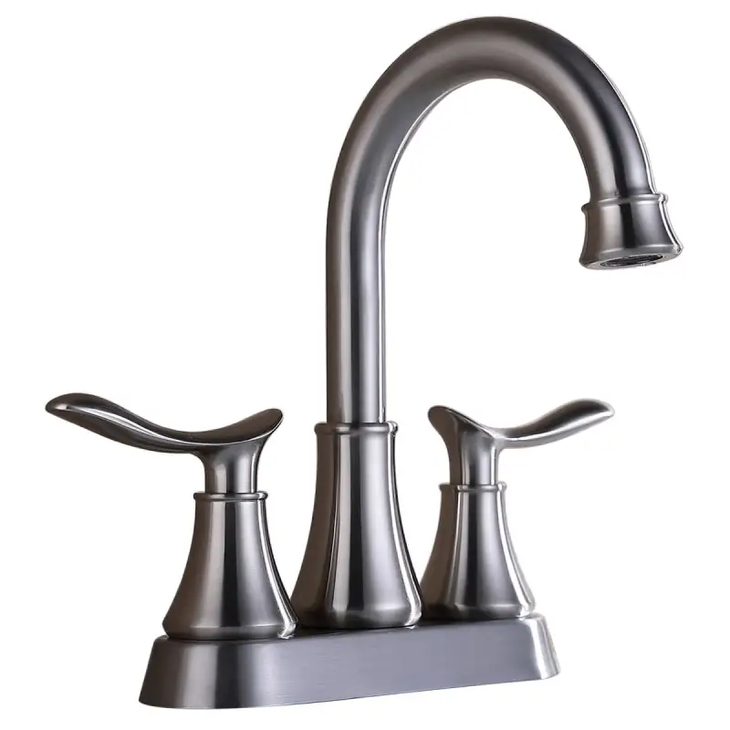 2-Handle 4-Inch Brushed Nickel Bathroom Faucet, Bathroom Vanity Sink Faucets with Pop-up Drain and Supply Hoses