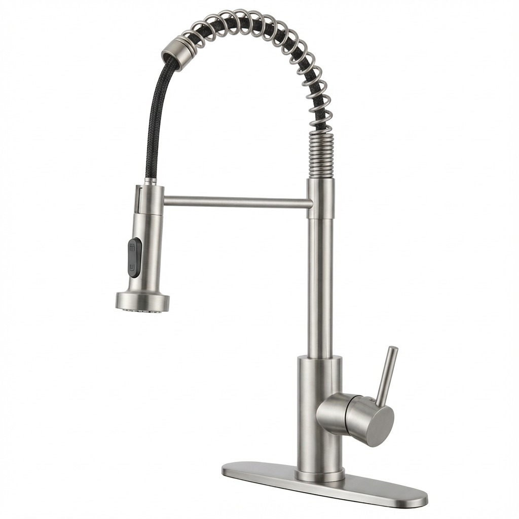 Kitchen Faucet with Pull Down Sprayer Industrial 1 Handle 1 Hole Faucet for Farmhouse Camper Laundry Utility Rv Wet Bar Sinks, Stainless Steel, Brushed Nickel