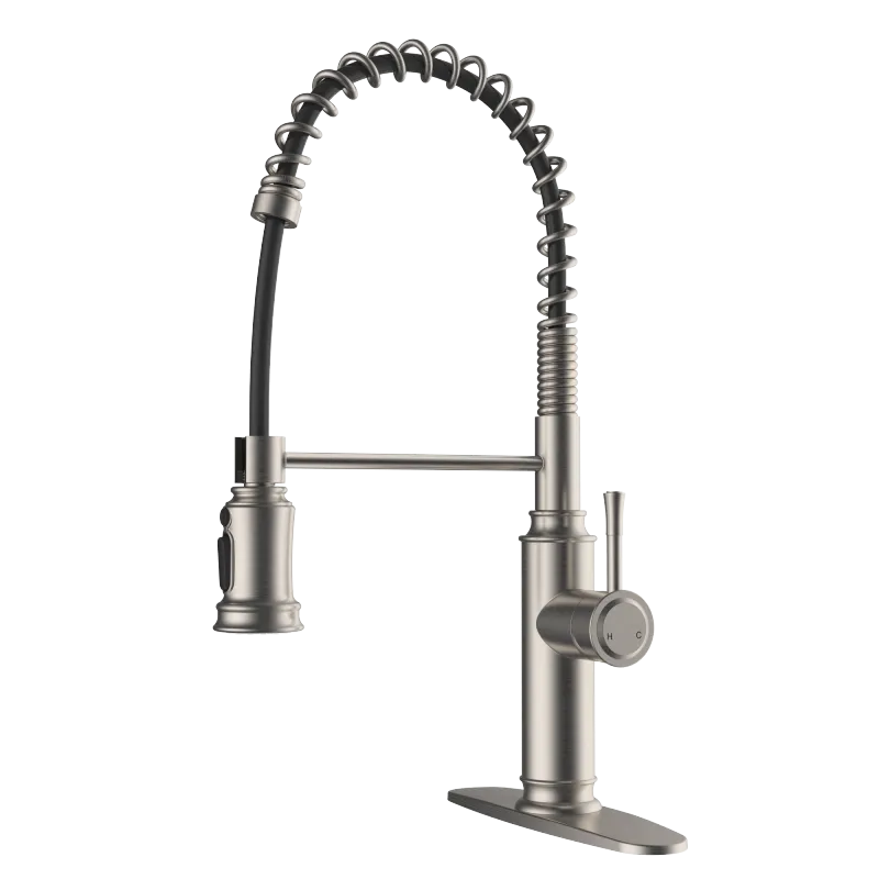 Kitchen Faucet - Spring Kitchen Sink Faucet with 3 Modes Pull Down Sprayer, Single Handle&Deck Plate for 1or3 Holes, 360° Rotation, Spot Resist Stainless Steel No Lead for RV Bar Home