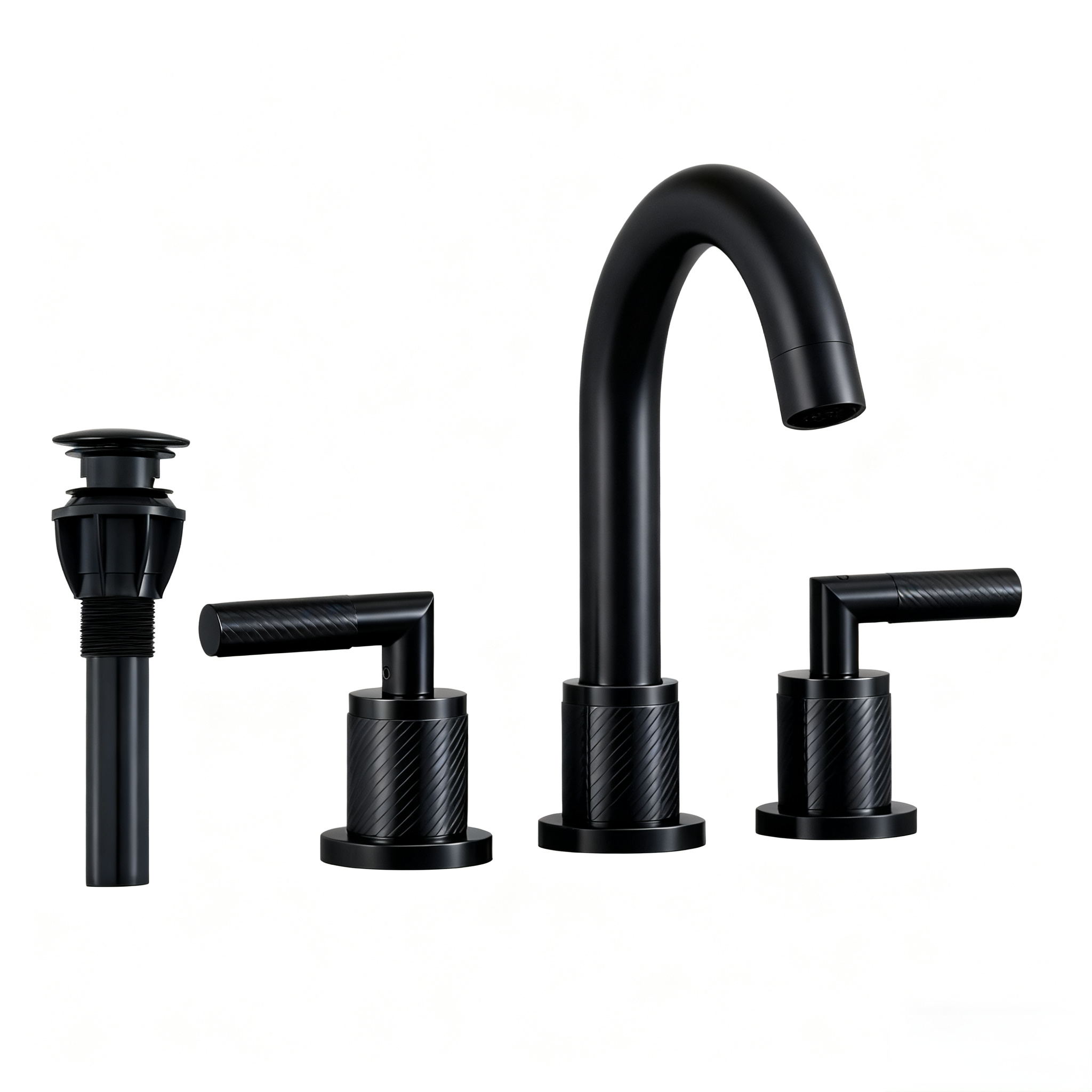 Bathroom Faucet 2 Handle Matte Black Bathroom Sink Faucet Widespread 3 Hole 360° Swivel Spout Modern Sink Basin Faucets 8 inch