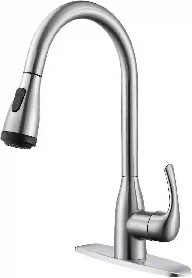 Single Handle High Arc Brushed Nickel Pull Out Kitchen Sink Faucet with 4 Spraying Modes,Single Level Stainless Steel with Pull Down Sprayer