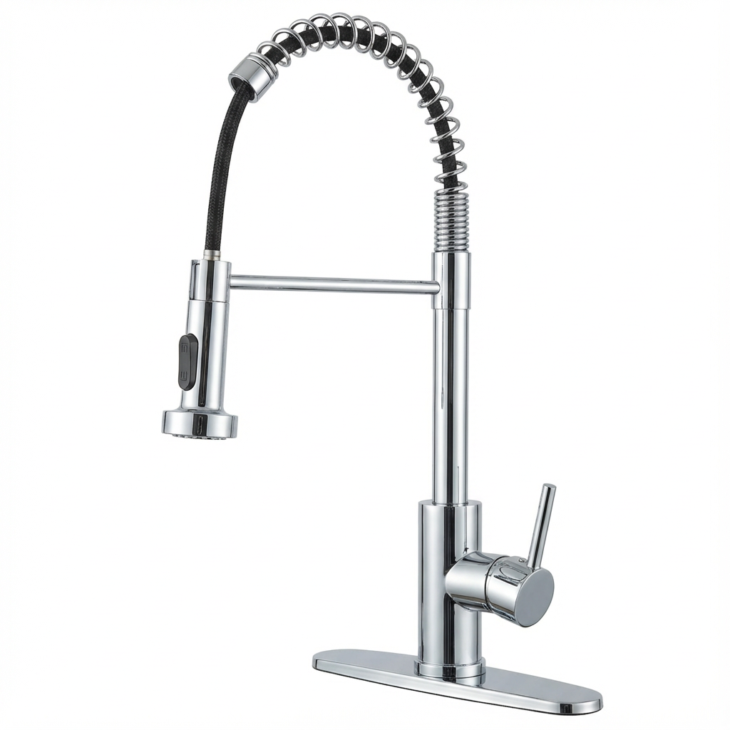 Kitchen Faucet with Pull Down Sprayer Industrial 1 Handle 1 Hole Faucet for Farmhouse Camper Laundry Utility Rv Wet Bar Sinks, Stainless Steel, Chrome