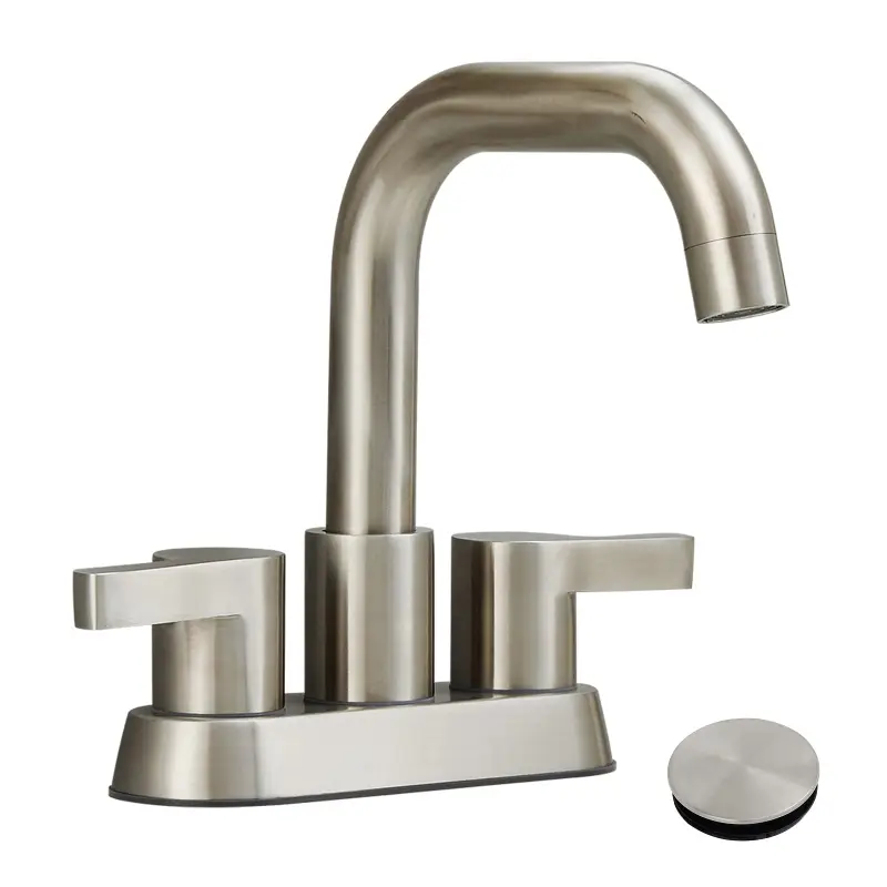 Bathroom Faucet 2 Handle 4 Inch Centerset Bathroom Sink Faucets 2/3 Hole with Pop Up Drain and Water Supply Lines, Brushed Nickel
