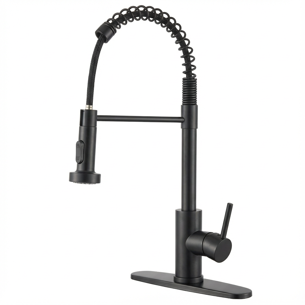 Kitchen Faucet with Pull Down Sprayer Industrial 1 Handle 1 Hole Faucet for Farmhouse Camper Laundry Utility Rv Wet Bar Sinks, Stainless Steel, Matte Black