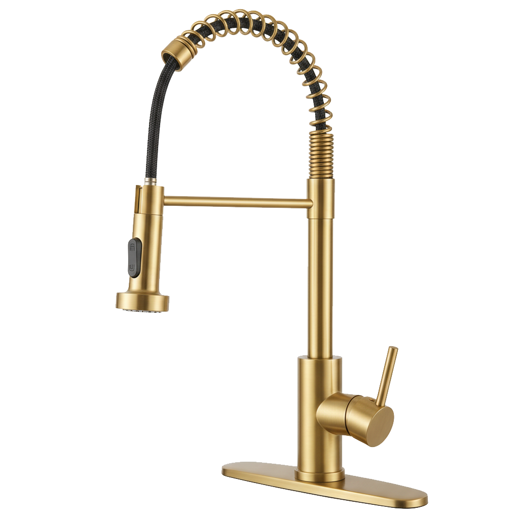 Kitchen Faucet with Pull Down Sprayer Industrial 1 Handle 1 Hole Faucet for Farmhouse Camper Laundry Utility Rv Wet Bar Sinks, Stainless Steel, Brushed Gold