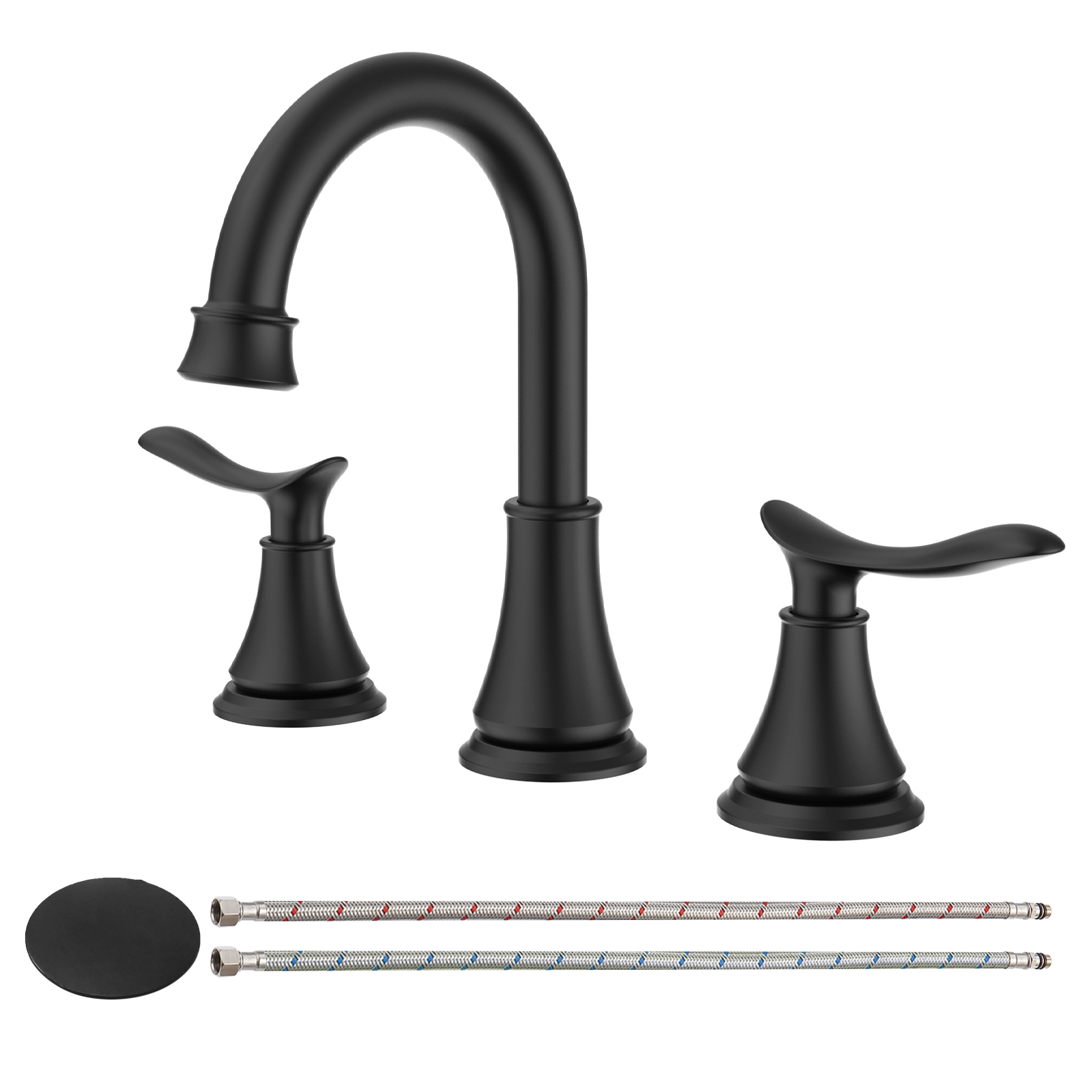 2-Handle 8 inch Widespread Bathroom Sink Faucet Matte Black Lavatory Faucet 3 Hole 360° Swivel Spout Vanity Sink Basin Faucets 3007B-MB