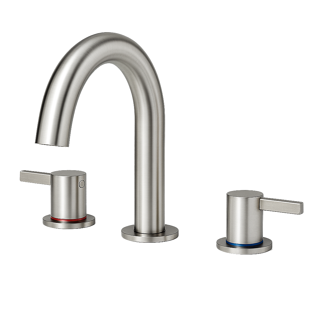 8-Inch Widespread Lavatory Faucet, 2-Handle 3-Hole with 360° Spout Vanity and Pop-Up Drain, Brushed Nickel