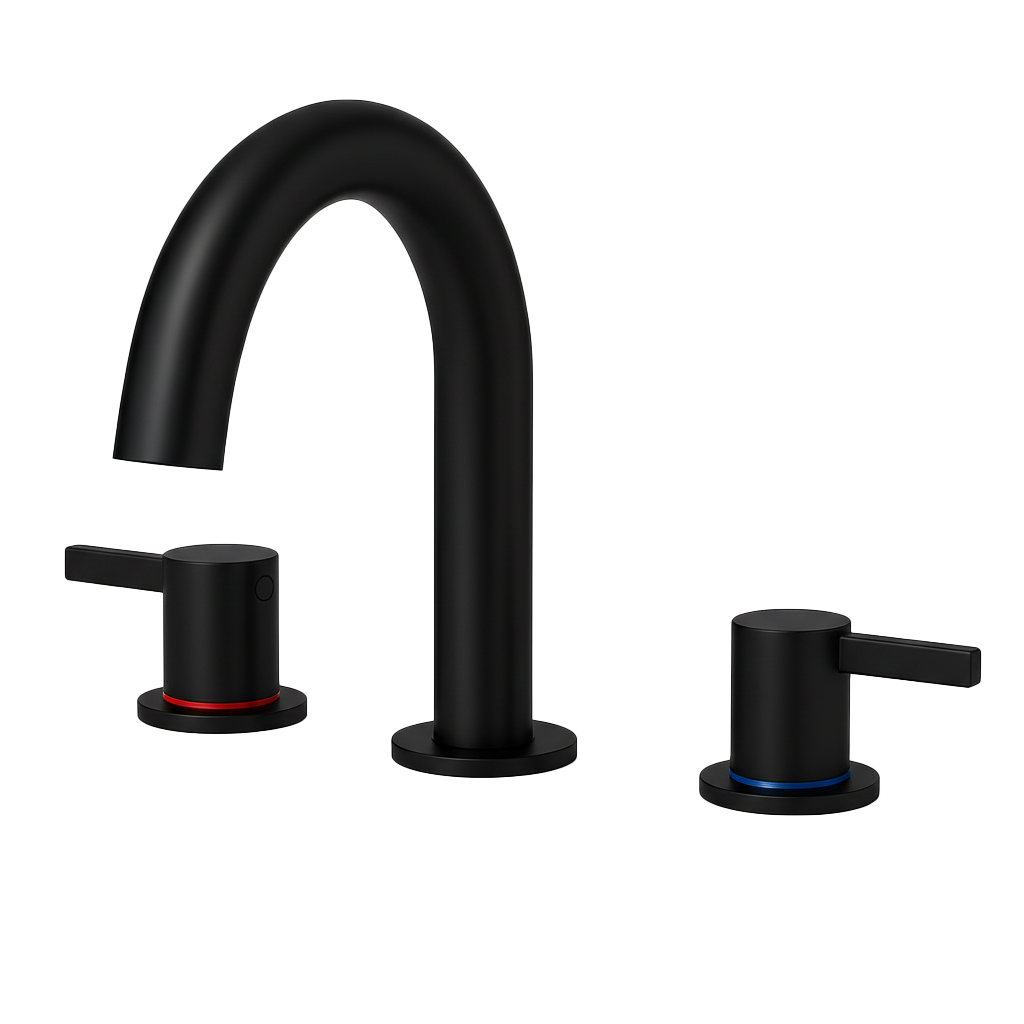 8-Inch Widespread Lavatory Faucet, 2-Handle 3-Hole with 360° Spout Vanity and Pop-Up Drain, Matte Black
