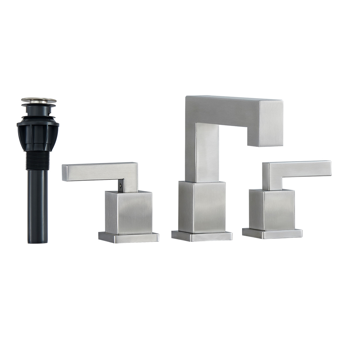 Brushed Nickel Widespread Bathroom Faucet, Waterfall Bathroom Faucets for Sink 3 Hole, 2-Handles Modern Vanity Faucet with Pop Up Drain Assembly and Lead-Free Supply Hose,8-Inch