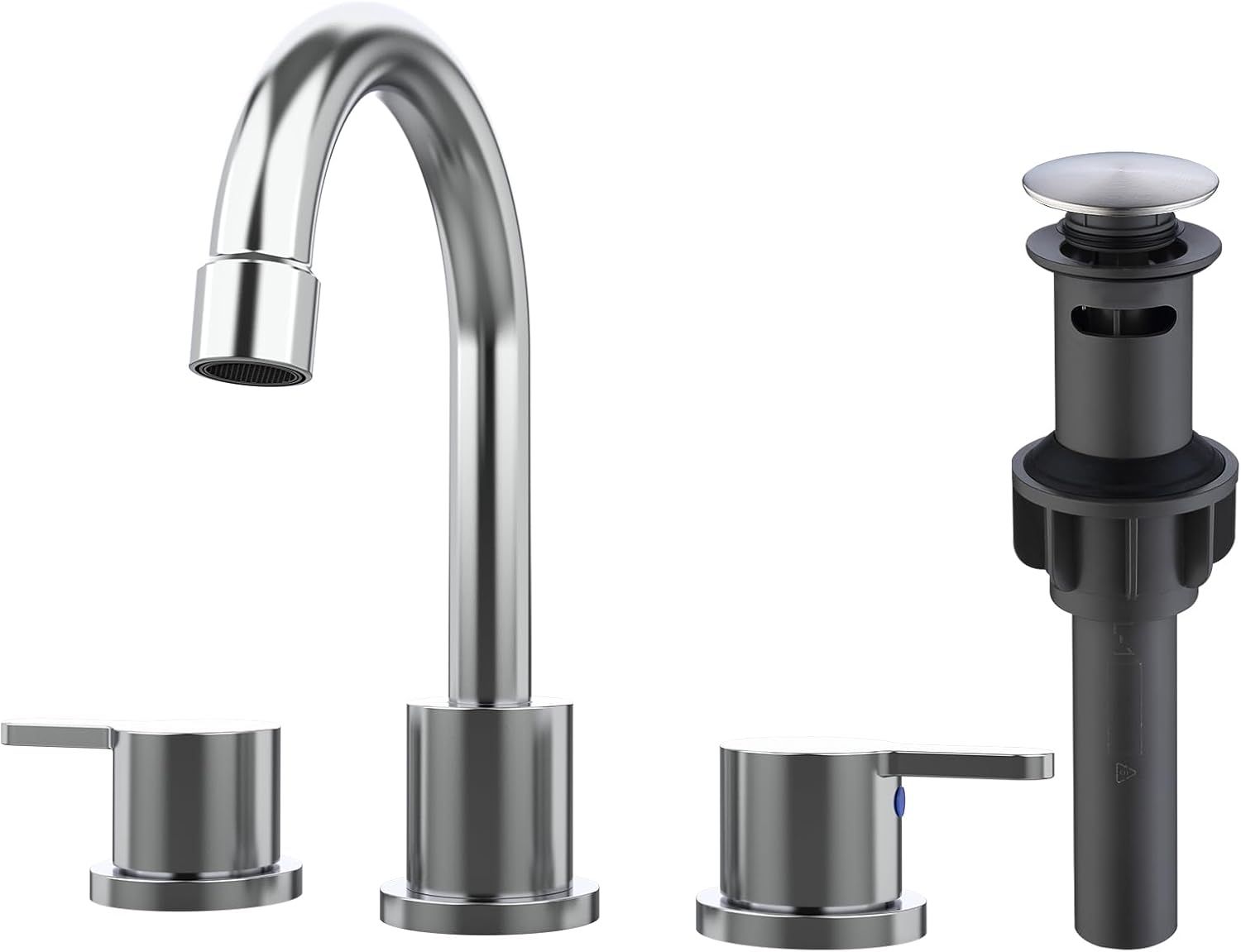 Widespread Bathroom Sink Faucet Chrome 2 Handle 8 inch 3 Hole 360°Swivel Spout Vanity Sink with Pop Up Drain Assembly