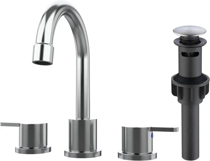 Widespread Bathroom Sink Faucet Chrome 2 Handle 8 inch 3 Hole 360°Swivel Spout Vanity Sink with Pop Up Drain Assembly