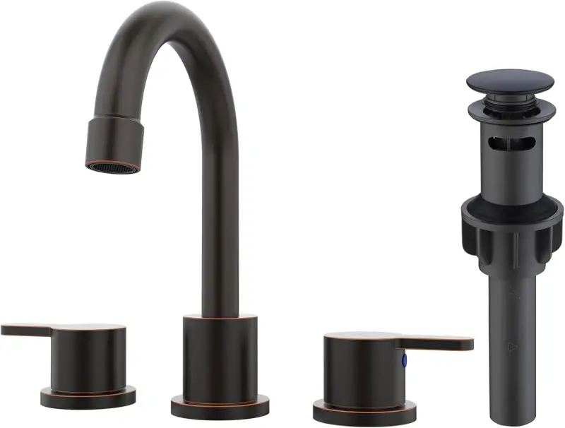 Widespread Bathroom Sink Faucet Oil Rubbed Bronze 2 Handle 8 inch 3 Hole 360°Swivel Spout Vanity Sink with Pop Up Drain Assembly