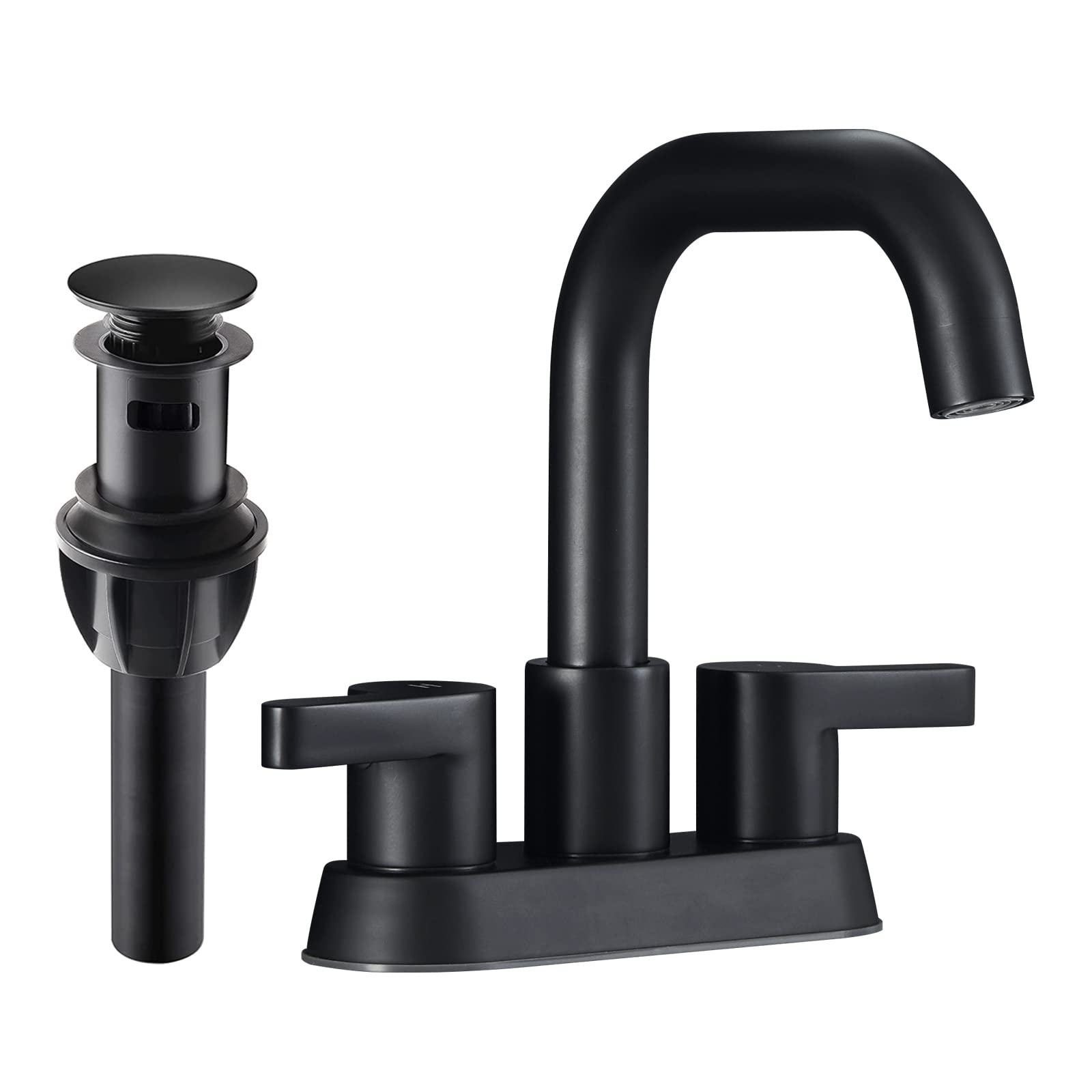 Bathroom Faucet 2 Handle 4 Inch Centerset Bathroom Sink Faucets 2/3 Hole with Pop Up Drain and Water Supply Lines, Matte Black