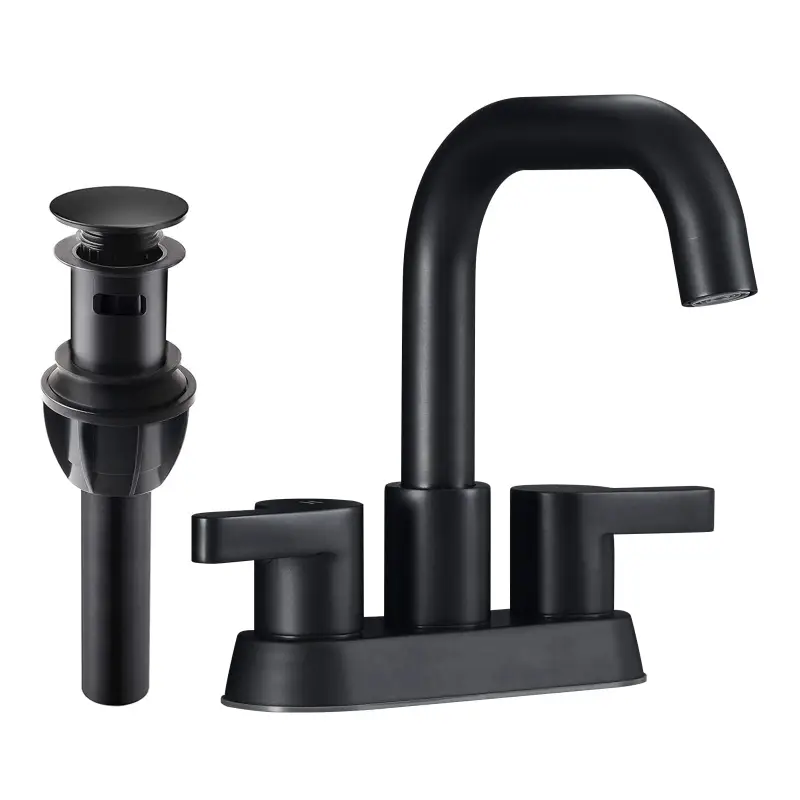 Bathroom Faucet 2 Handle 4 Inch Centerset Bathroom Sink Faucets 2/3 Hole with Pop Up Drain and Water Supply Lines, Matte Black