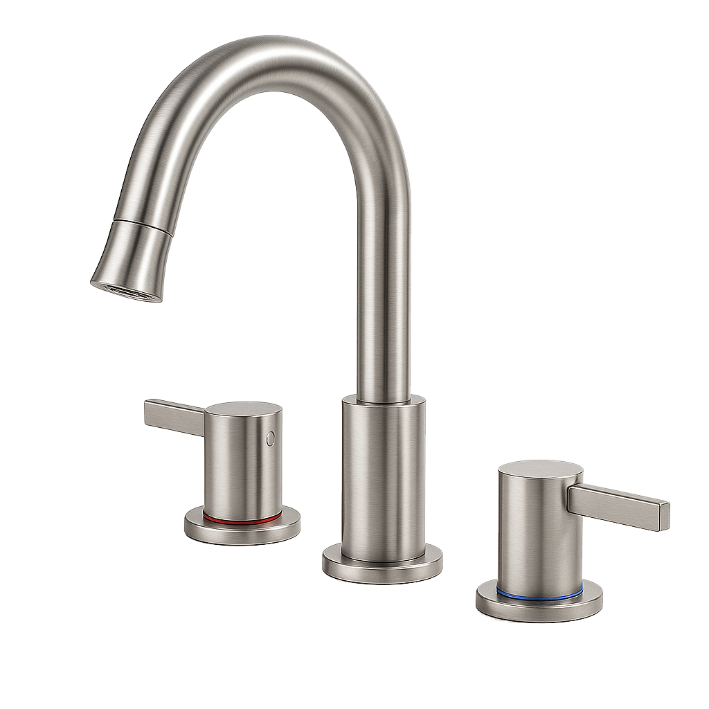 8-Inch Widespread Bathroom Faucet, 2-Handle 3-Hole with 360° Pull-Down Sprayer and Pop-Up Drain, Brushed Nickel