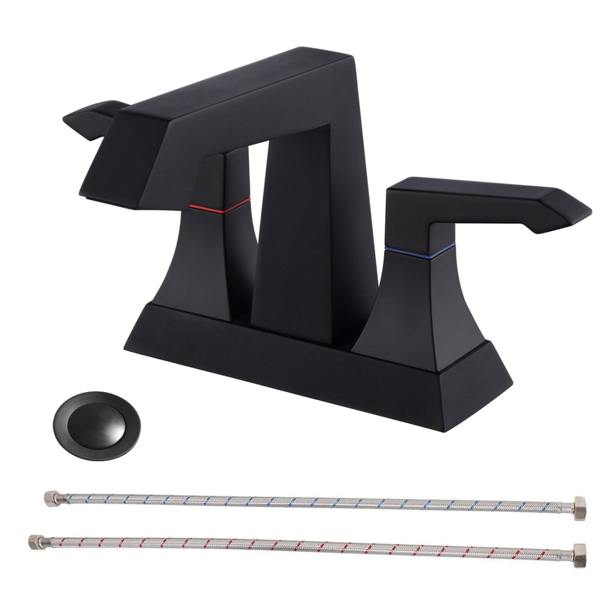 2-Handle Heavy Duty Bathroom Faucet with Drain and Supply Kits, Modern Style Lavatory Deck Mounted Faucet Matte Black 4001-MB