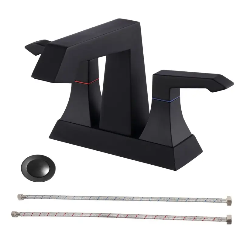 2-Handle Heavy Duty Bathroom Faucet with Drain and Supply Kits, Modern Style Lavatory Deck Mounted Faucet Matte Black 4001-MB