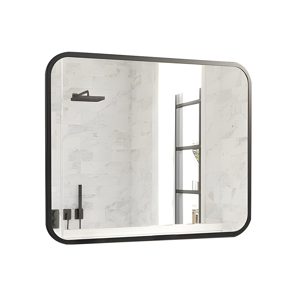 Black Bathroom Wall Mirror for Over Sink 40" x 32" Rectangle Vanity Mirror with Round Corner for Bedroom Seamless Anti-Rust Polymer Coated Shatterproof Glass (Horizontally/Vertically)