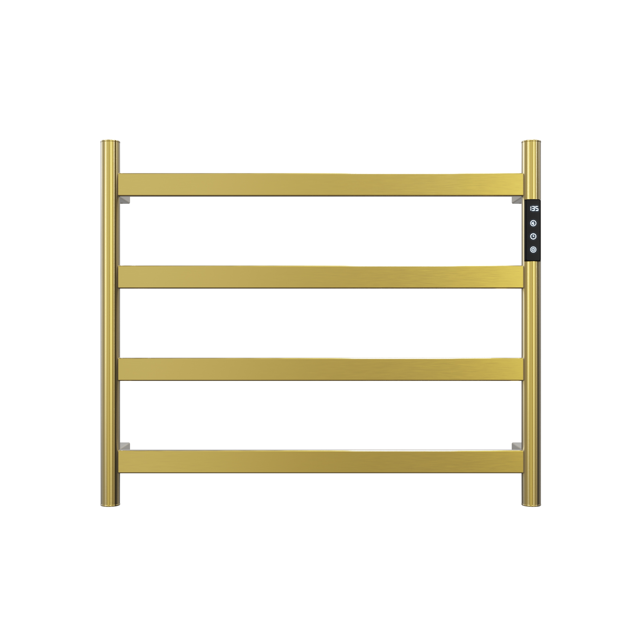 22.5" Brushed Gold Heated Towel Rack for Bathroom,Wall Mounted with Intelligent Touch Screen Timer, 4-Bar Towel Warmer, 304 Stainless Steel Polished, Plug-in/Hard-Wired