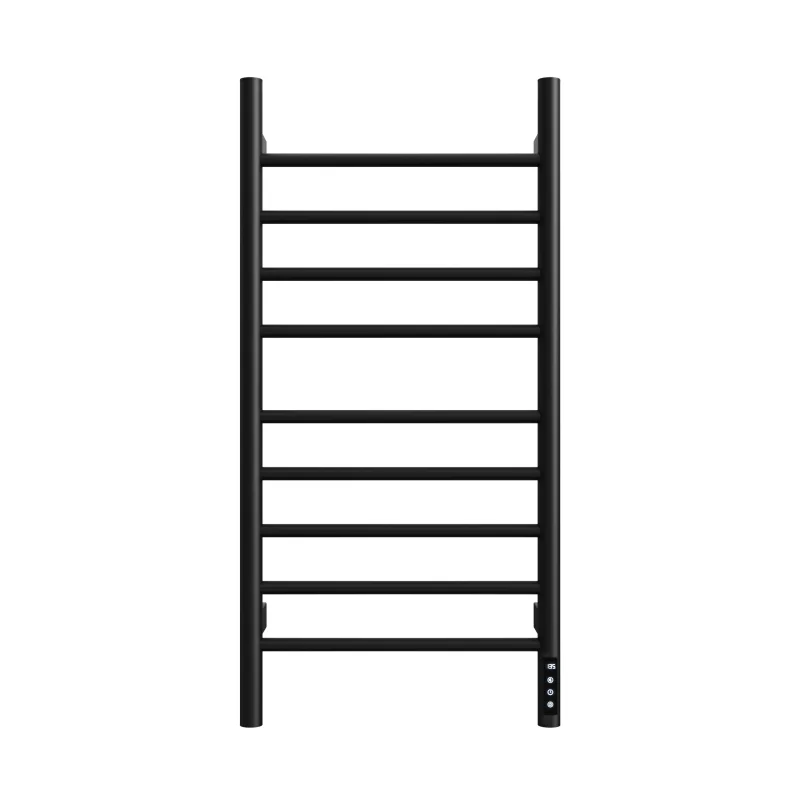 Black Heated Towel Rack for Bathroom,Wall Mounted with Intelligent Touch Screen Timer, 9-Bar Towel Warmer, 304 Stainless Steel Polished, Plug-in/Hard-Wired