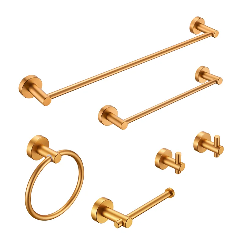 Bathroom Hardware Set, Thicken Space Aluminum 6 PCS Towel bar Set- Brushed Gold 24 in Wall Mounted