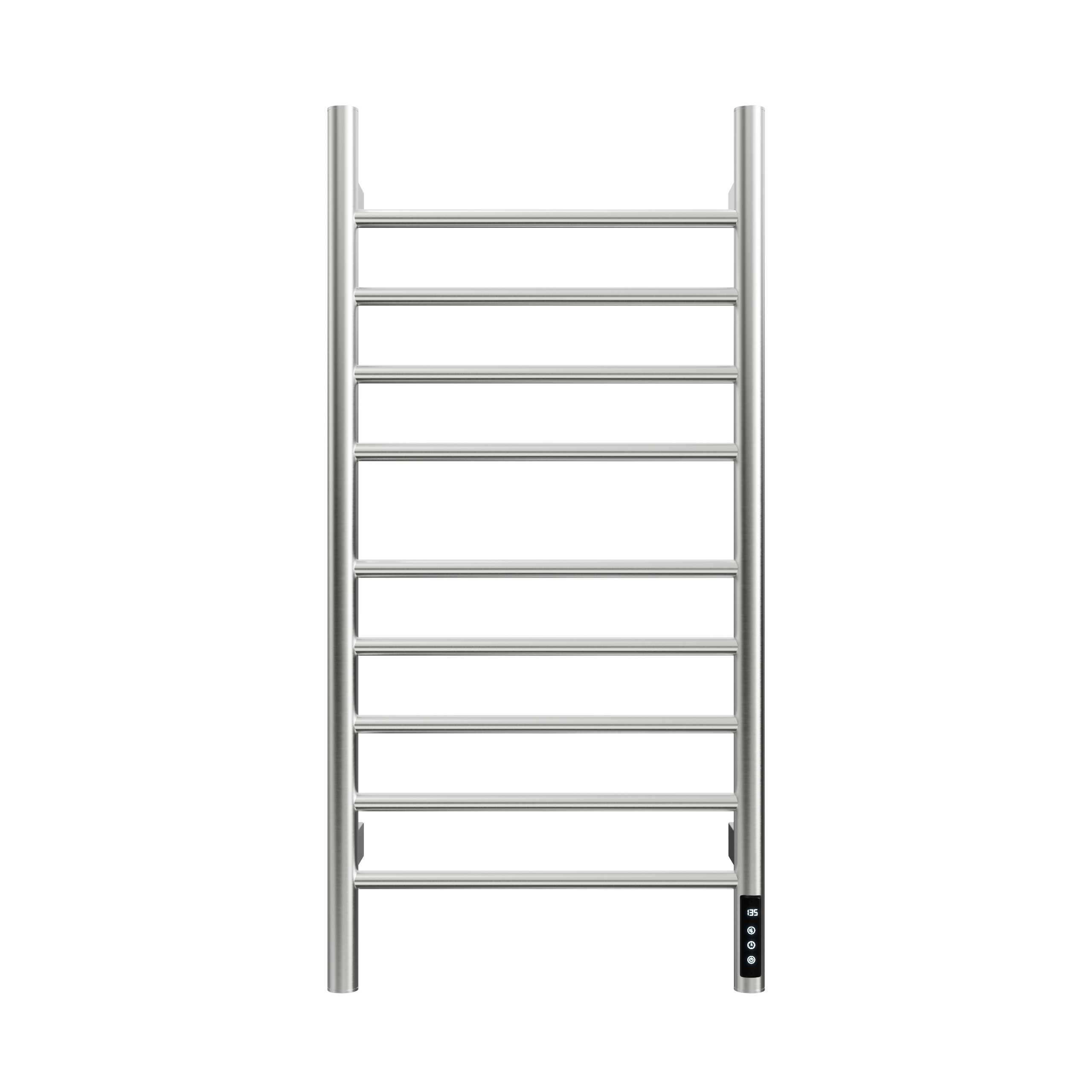 Brushed Nickel Heated Towel Rack for Bathroom,Wall Mounted with Intelligent Touch Screen Timer, 9-Bar Towel Warmer, 304 Stainless Steel Polished, Plug-in/Hard-Wired