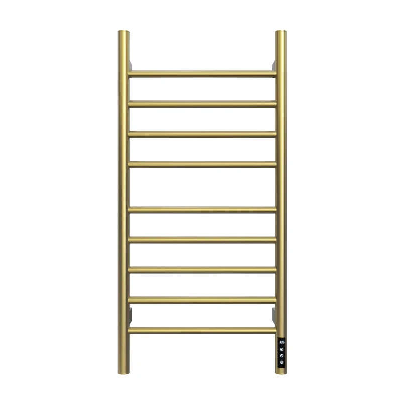 Brushed Gold Heated Towel Rack for Bathroom,Wall Mounted with Intelligent Touch Screen Timer, 9-Bar Towel Warmer, 304 Stainless Steel Polished, Plug-in/Hard-Wired