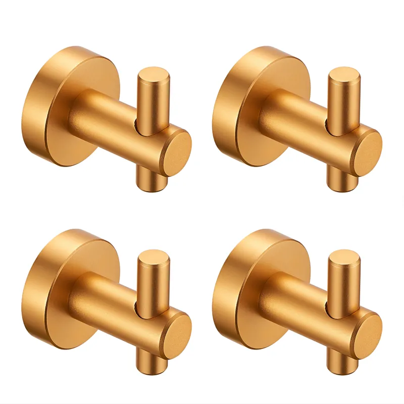 Round Base Wall Hanging Hook with Screws- Brushed Gold Hook, 4 Pack, for Entry Shoe Cabinet, Wardrobe Bathroom Bedroom Furniture Hardware