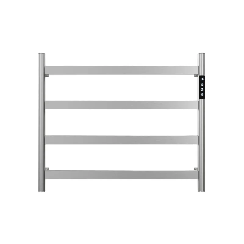 22.5" Brushed Nickel Heated Towel Rack for Bathroom,Wall Mounted with Intelligent Touch Screen Timer, 4-Bar Towel Warmer, 304 Stainless Steel Polished, Plug-in/Hard-Wired