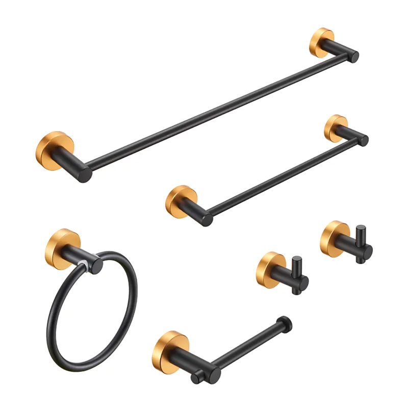 Bathroom Hardware Set, Thicken Space Aluminum 6 PCS Towel bar Set- Black Gold 24 in Wall Mounted