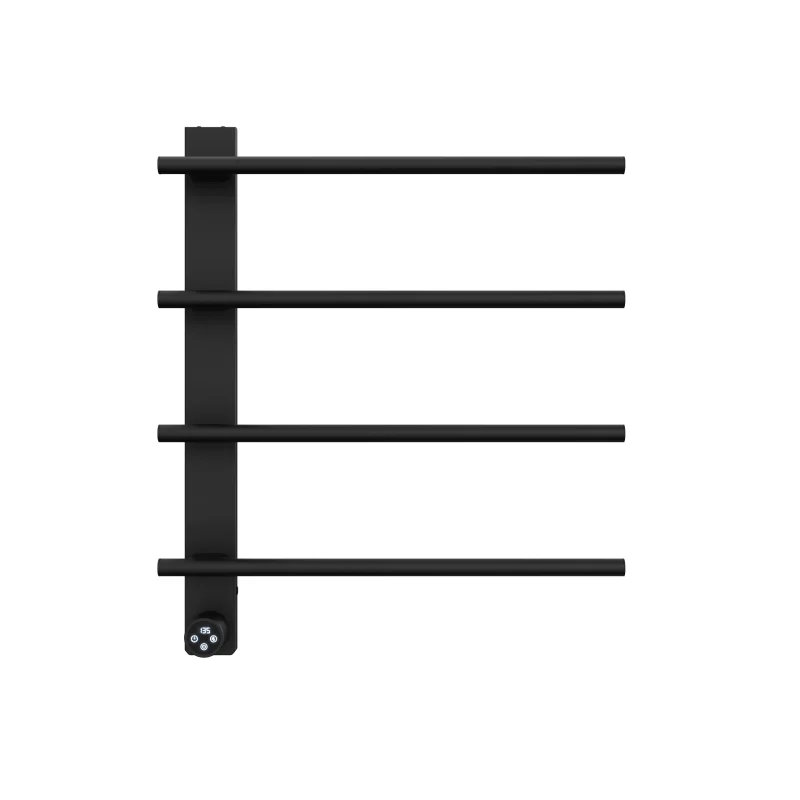 Black Heated Towel Rack for Bathroom,Wall Mounted with Intelligent Touch Screen Timer, 4-Bar Towel Warmer, 304 Stainless Steel Polished, Plug-in/Hard-Wired
