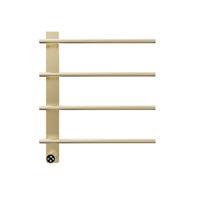 Brushed Gold Heated Towel Rack for Bathroom,Wall Mounted with Intelligent Touch Screen Timer, 4-Bar Towel Warmer, 304 Stainless Steel Polished, Plug-in/Hard-Wired