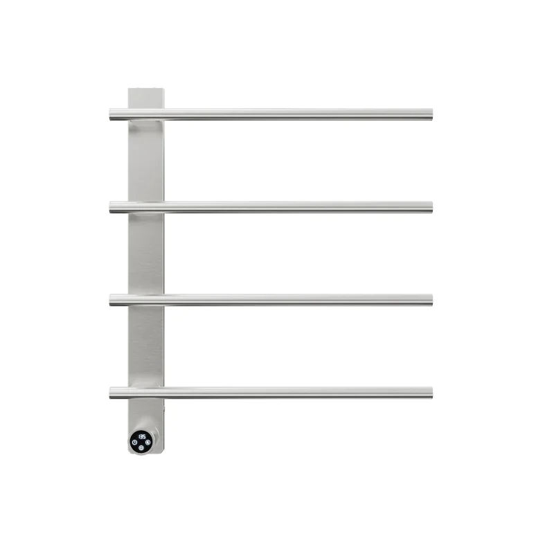 Brushed Nickel Heated Towel Rack for Bathroom,Wall Mounted with Intelligent Touch Screen Timer, 4-Bar Towel Warmer, 304 Stainless Steel Polished, Plug-in/Hard-Wired
