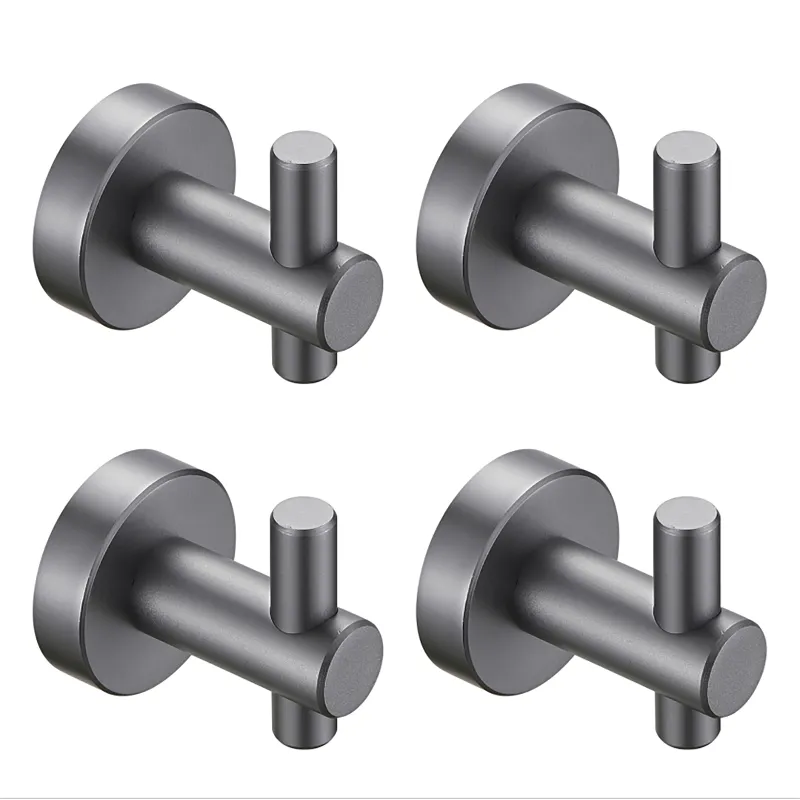 Round Base Wall Hanging Hook with Screws- Gun Grey Hook, 4 Pack, for Entry Shoe Cabinet, Wardrobe Bathroom Bedroom Furniture Hardware