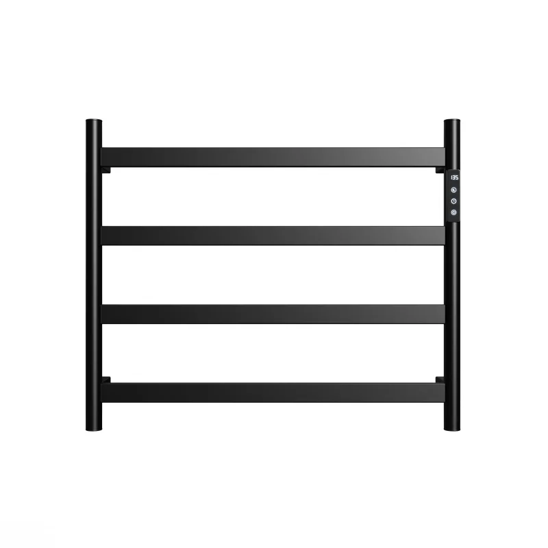 22.5" Black Heated Towel Rack for Bathroom,Wall Mounted with Intelligent Touch Screen Timer, 4-Bar Towel Warmer, 304 Stainless Steel Polished, Plug-in/Hard-Wired