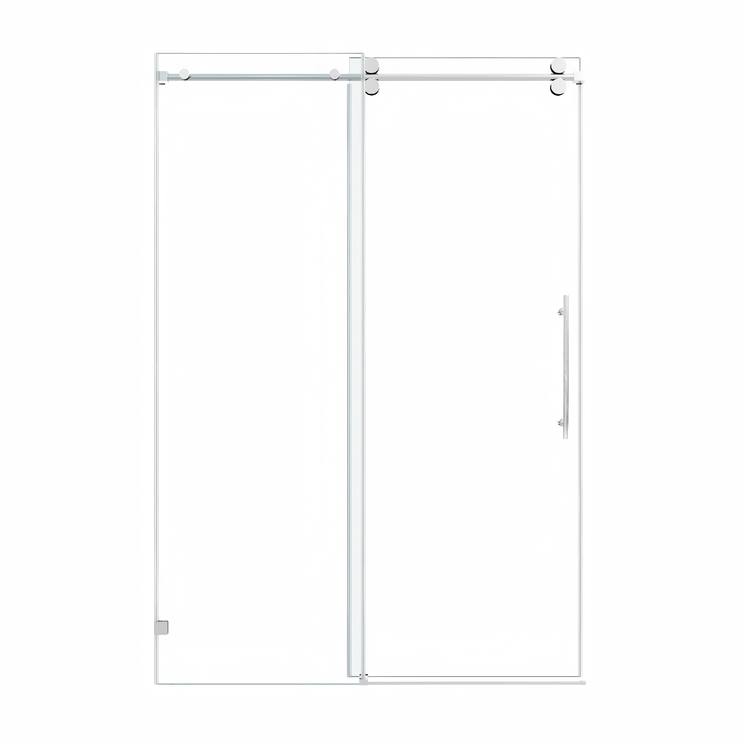 66x66" Fixed & Sliding Shower Door, Round Tube Hardware, Round Tube Hardware, Clear Glass Shower Door, 3/8″ (10mm) SGCC Tempered Glass, Stainless Steel, Chrome