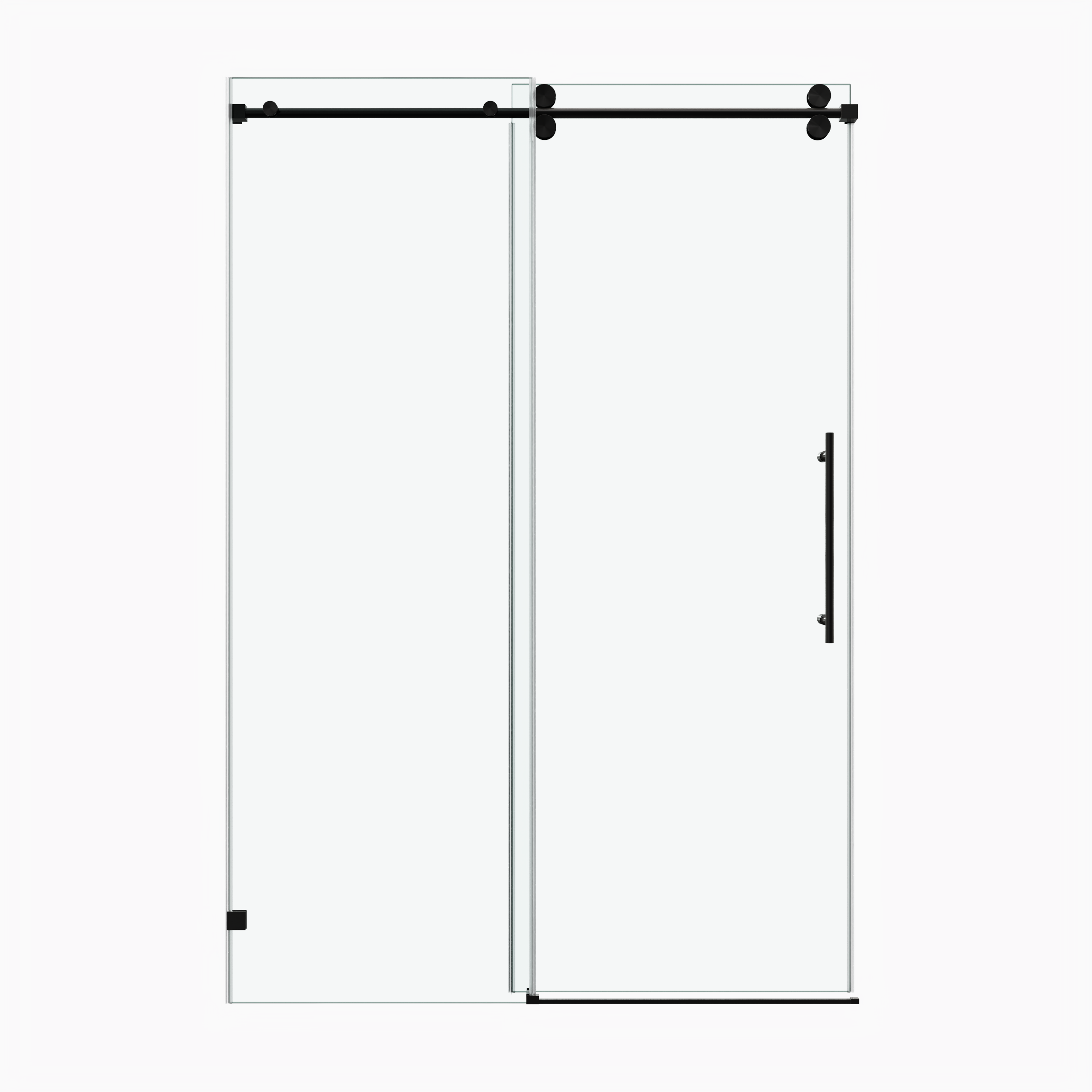 48x72" Fixed & Sliding Shower Door, Round Tube Hardware, Round Tube Hardware, Clear Glass Shower Door, 3/8″ (10mm) SGCC Tempered Glass, Stainless Steel, Matte Black
