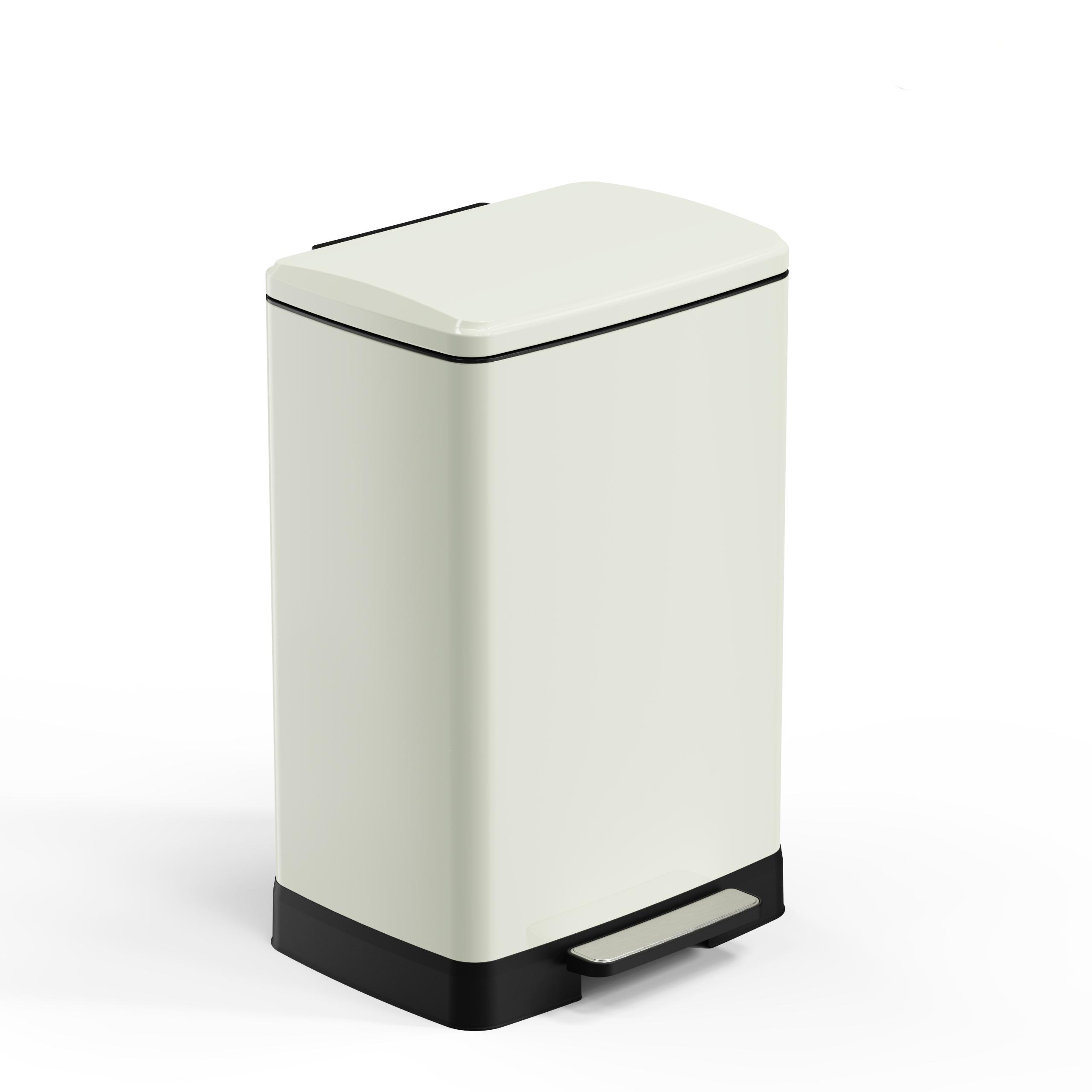 White 17 Gallons Pedal Trash Can with Soft Close Lid, Removable Inner Bucket & Detachable Wheels, Odor Control Slot for Kitchen Home