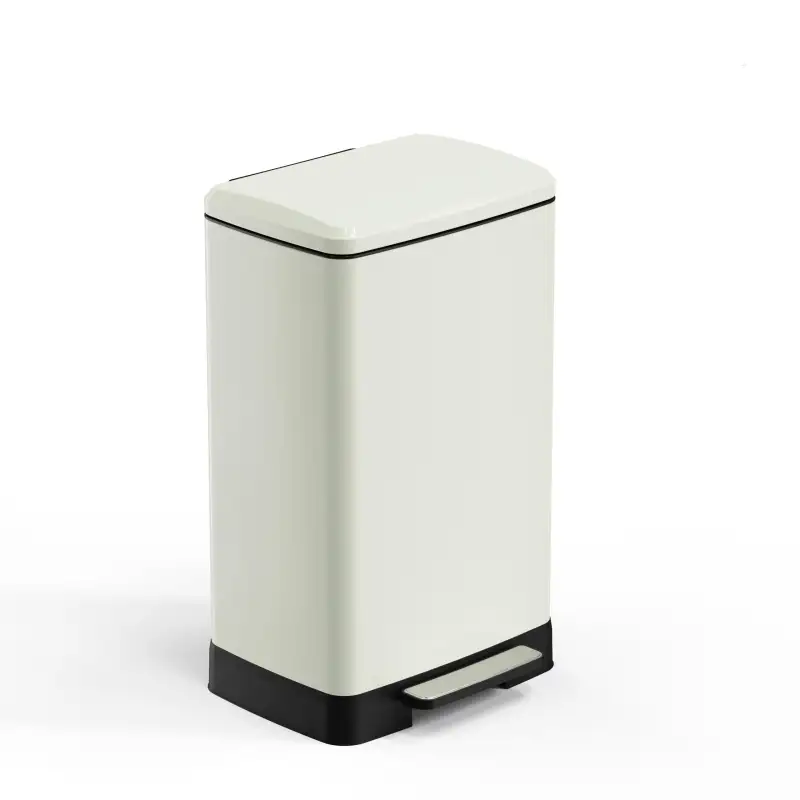 White 14 Gallons Pedal Trash Can with Soft Close Lid, Removable Inner Bucket & Detachable Wheels, Odor Control Slot for Kitchen Home