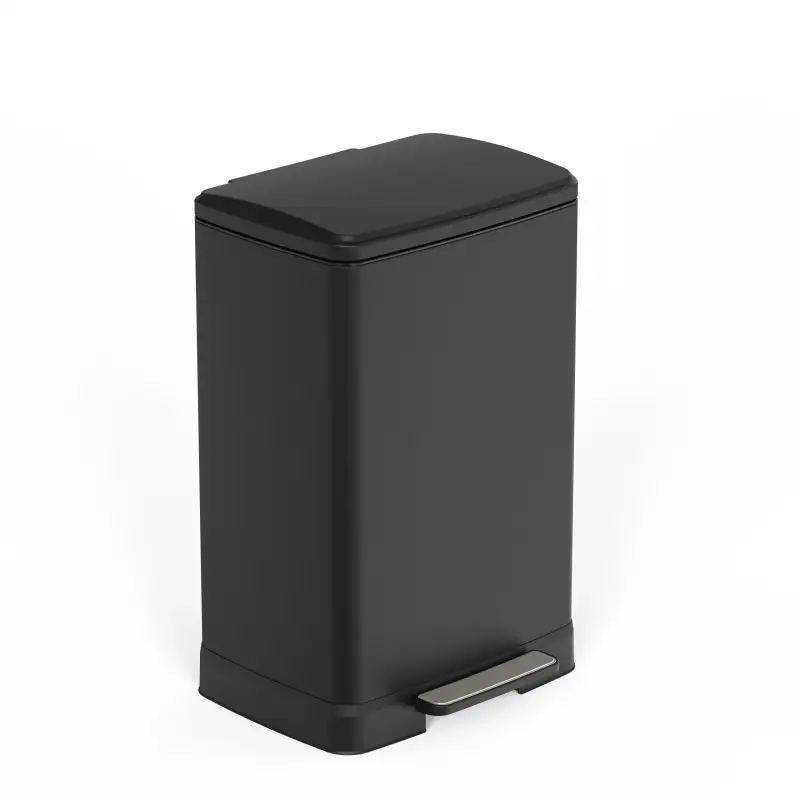 Black 17 Gallons Pedal Trash Can with Soft Close Lid, Removable Inner Bucket & Detachable Wheels, Odor Control Slot for Kitchen Home