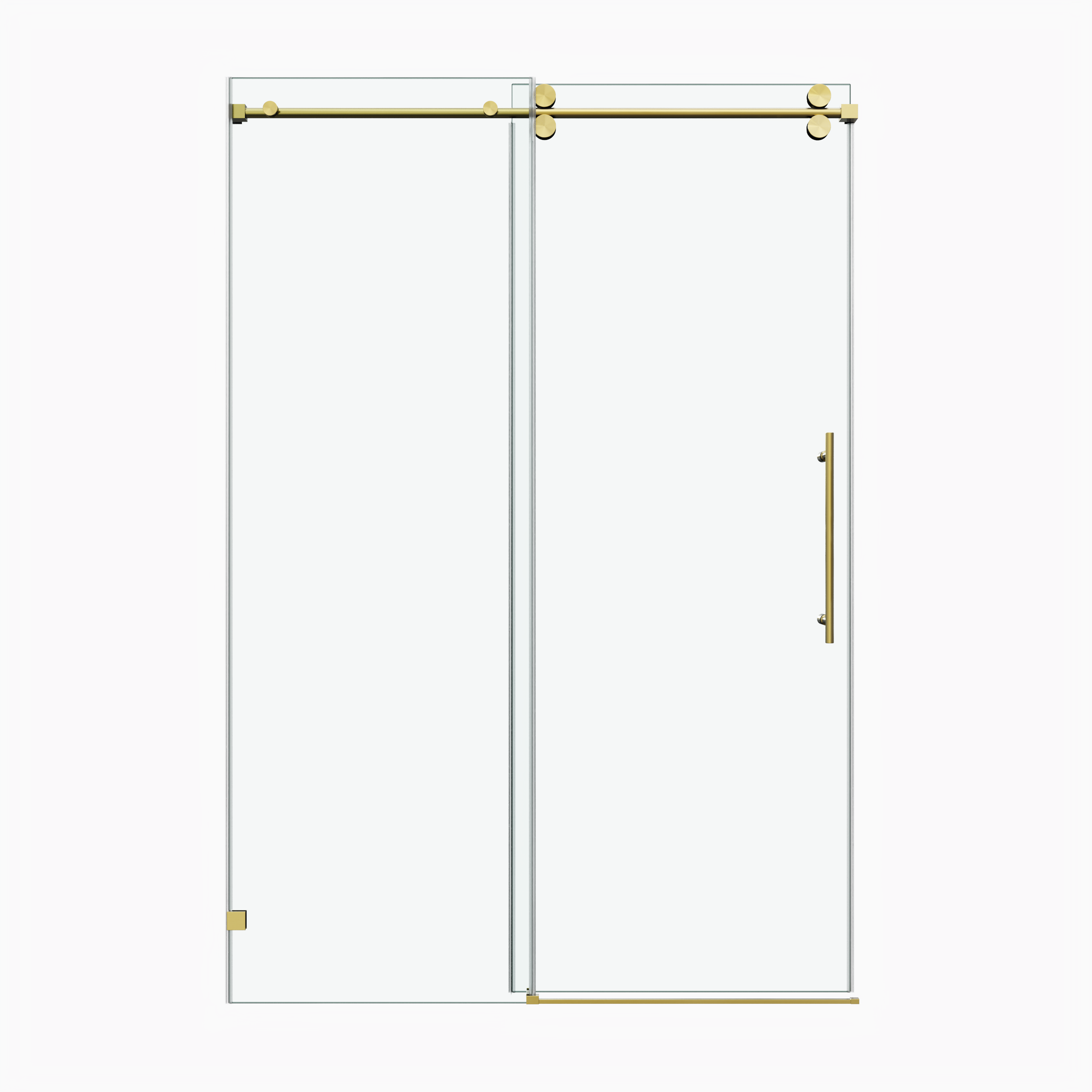60x60" Fixed & Sliding Shower Door, Round Tube Hardware, Round Tube Hardware, Clear Glass Shower Door, 3/8″ (10mm) SGCC Tempered Glass, Stainless Steel, Brushed Gold