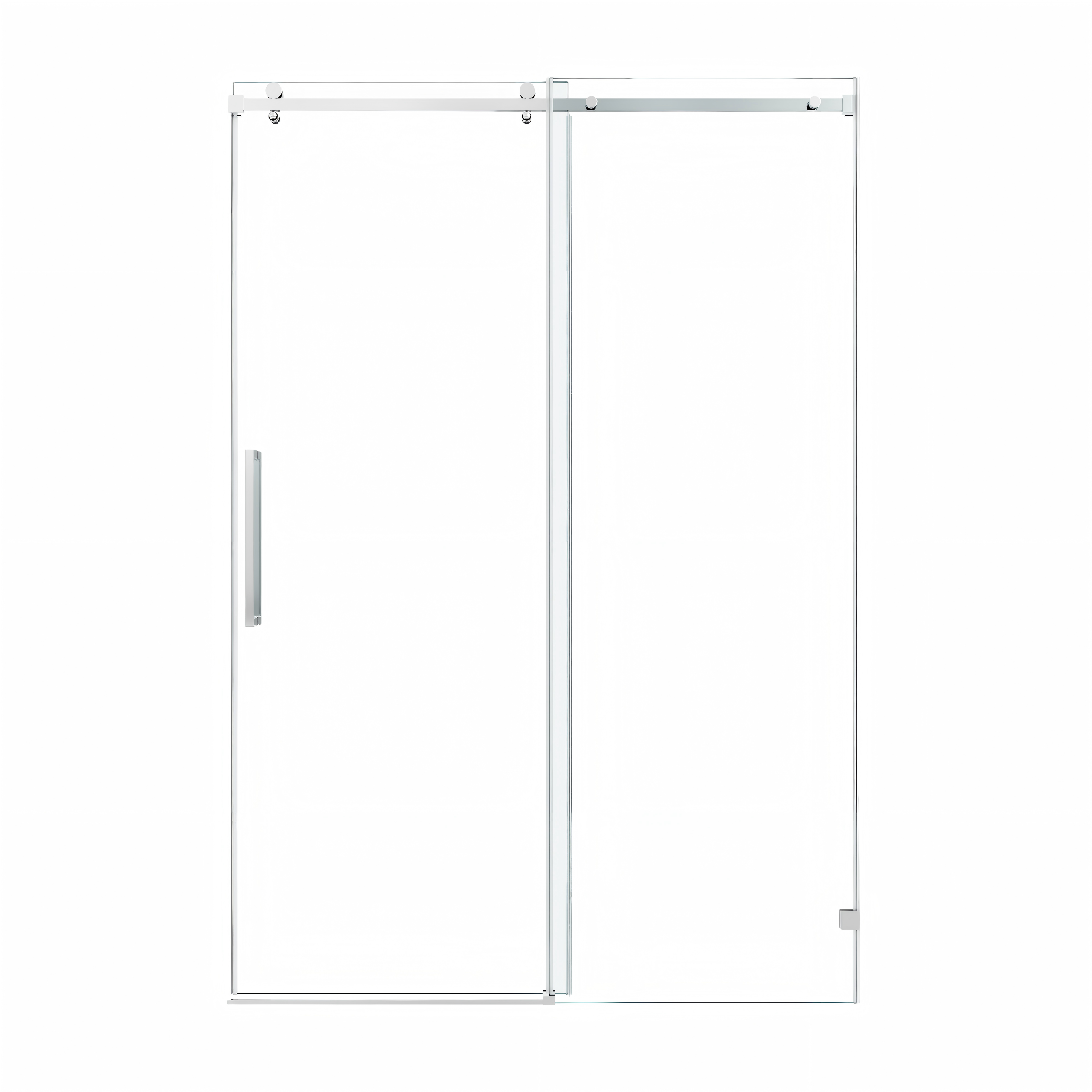 48x76" Fixed & Sliding Shower Door, Square Tube Hardware, Clear Glass Shower Door, 3/8″ (10mm) SGCC Tempered Glass, Stainless Steel, Chrome